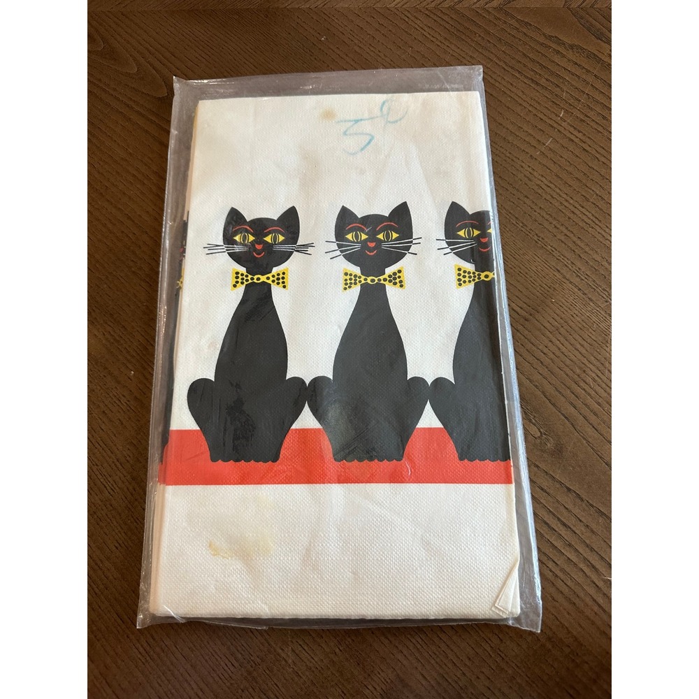 Vintage Futura Fashion Ware Black Cat Paper Table Cover 54x88 Mid Century Retro